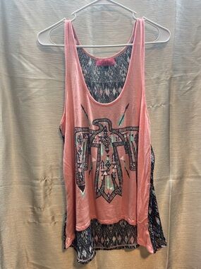 Sanctuary Coral Graphic Tank with Teal & Black Print